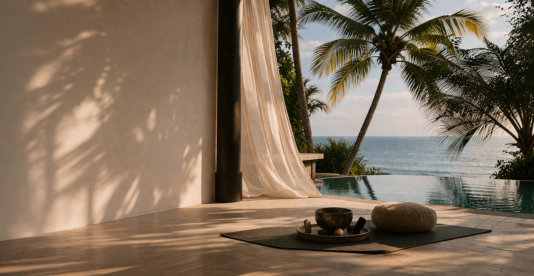 Open wellness space overlooking the water